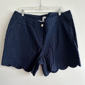 Navy Scalloped Hem Shorts